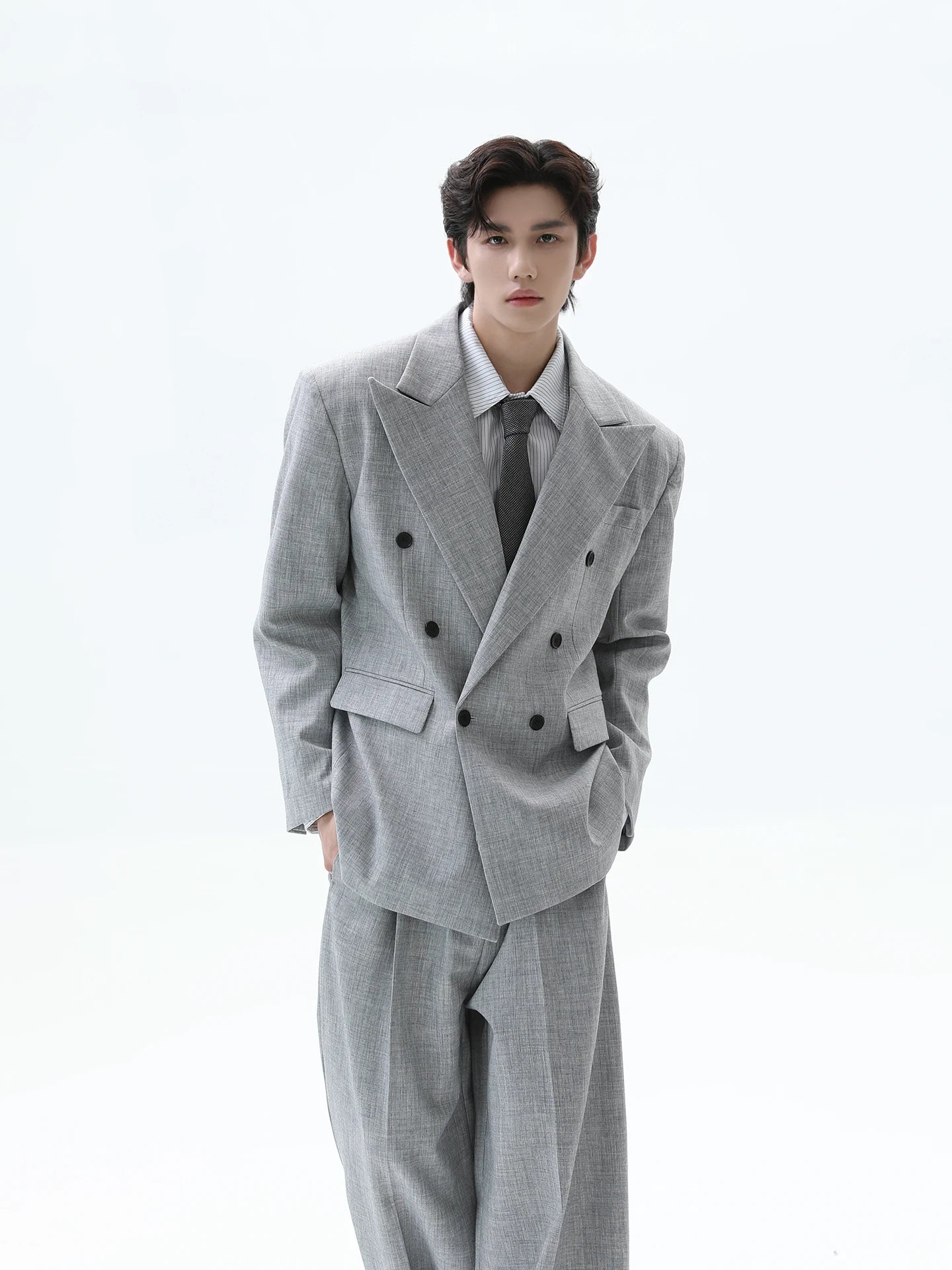 Suit Set Vintage V-neck Blazers Set Men's Classic Texture Suit Jacket Loose Fitting Trousers Casual Pants High-end Autumn