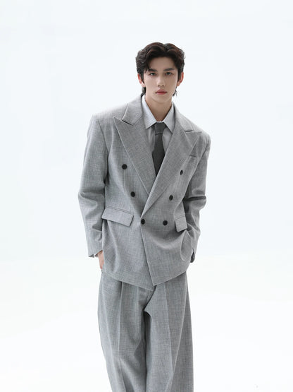 Suit Set Vintage V-neck Blazers Set Men's Classic Texture Suit Jacket Loose Fitting Trousers Casual Pants High-end Autumn