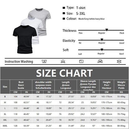 3Pcs Men T-shirt O-neck Fashion Design Slim Fit Soild T-shirts Male Tops Tees Short Sleeve T Shirt For Men