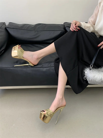 Hlieny Street Style Summer Open Toe Platform Women Slippers Fashion Thin High Heels Sandals Ladies Banquet Nightclub Party Shoes