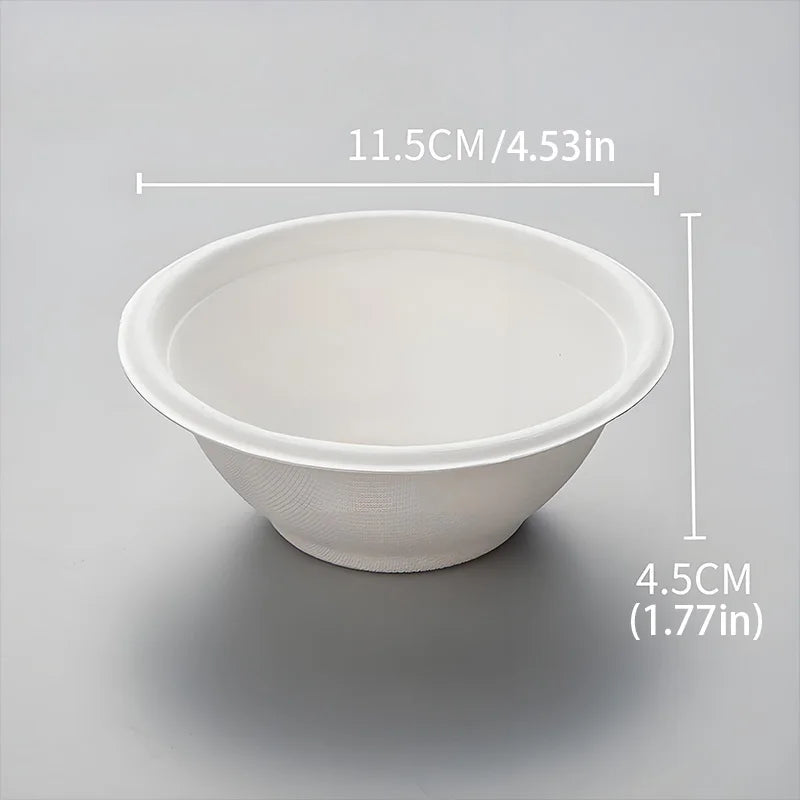 220ml White Pulp Bowl 50pcs, Disposable Sugarcane Fiber Bowl for Party, Takeaway, Food Service, Eco Safe & Leak Proof, 11.5cm