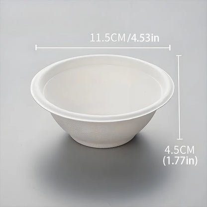 220ml White Pulp Bowl 50pcs, Disposable Sugarcane Fiber Bowl for Party, Takeaway, Food Service, Eco Safe & Leak Proof, 11.5cm
