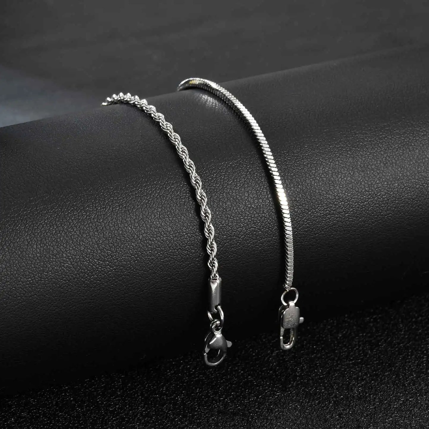 2pcs Men's Chain Bracelets,Silver Color Stainless Steel Rope Twisted Adjustable Chain Wristband,Simple Jewelry Gift for Dad Him