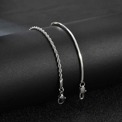 2pcs Men's Chain Bracelets,Silver Color Stainless Steel Rope Twisted Adjustable Chain Wristband,Simple Jewelry Gift for Dad Him