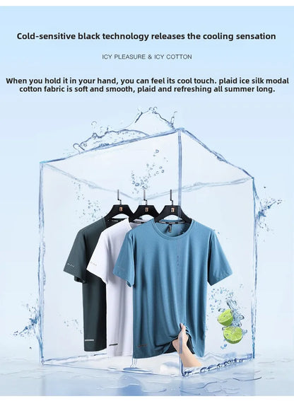 High-Quality Ice Silk T-Shirts Men Plus Size 8XL Male Tshirt Fat Man Tee Shirt Breathable Wearing Tee Tops Running Fast Shipping