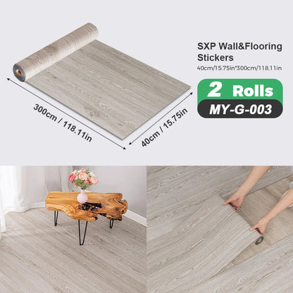 2 Rolls Self-Adhesive Wall and Floor Sticker Peel and Stick 15.75x118.11inch Wood Grain and Marble Design Wallpaper Sticker