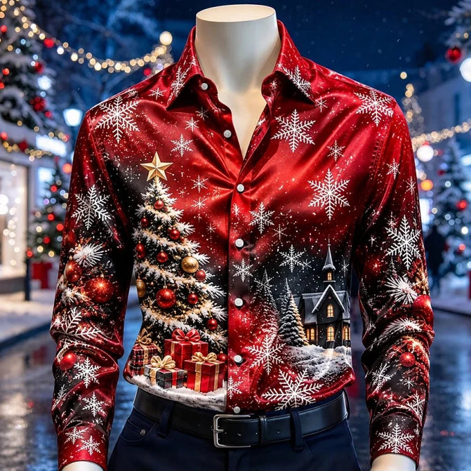 Men's Christmas Tree & Snowflake Shirt — product image