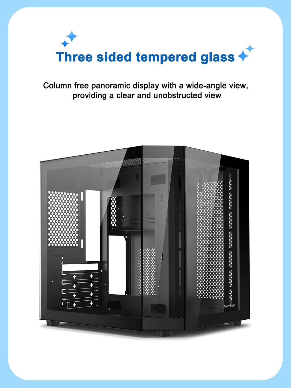 Power Train Star Realm M-ATX Desktop Computer Case Without Pillars Three Sided Glass Panoramic Sea View Room 240 Water Cooling