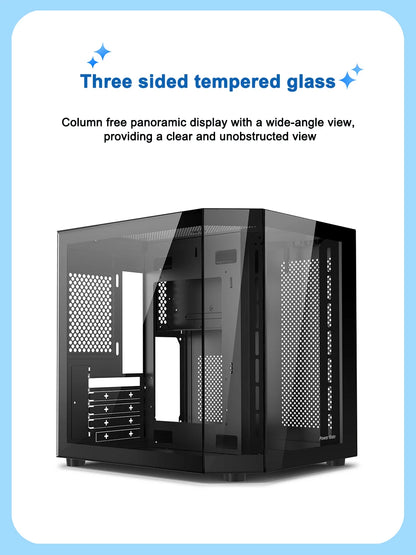 Power Train Star Realm M-ATX Desktop Computer Case Without Pillars Three Sided Glass Panoramic Sea View Room 240 Water Cooling