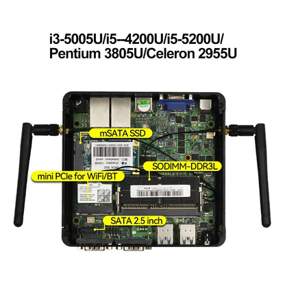 XCY Fanless Mini PC Intel Celeron J6412 N5105 2x GbE LAN 2x RS232 HDMI VGA WiFi 4G LTE Windows 10 Linux Industrial Computer
