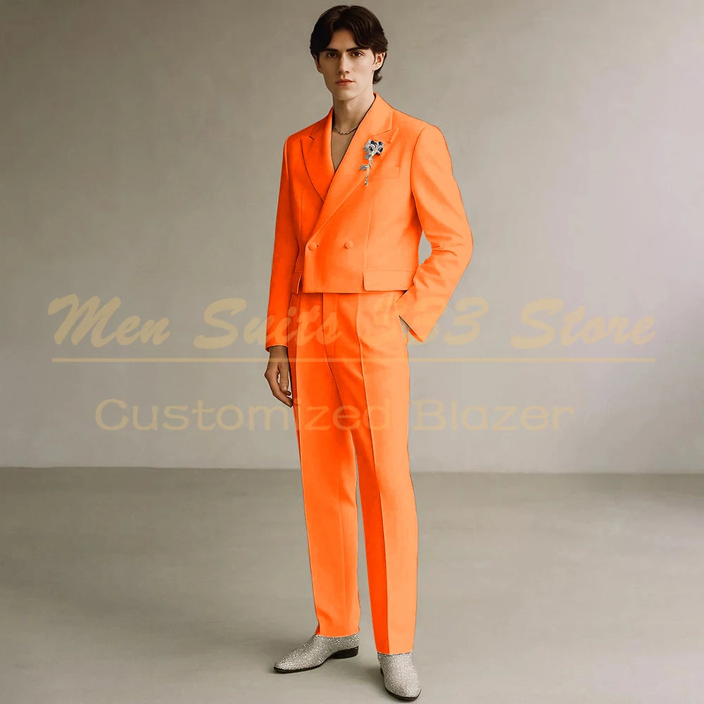 Cropped Men's Suits Formal Wedding Groomsmen 2 Piece Jacket Pants Sets Fashion Male Clothing High Quality Male Clothing Costume