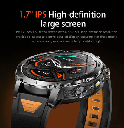 2026 New Military 1400mAh Battery Smart Watch Men Outdoor Flashlight 10ATM Waterproof Heart Rate Bluetooth Call Sports Bracelets