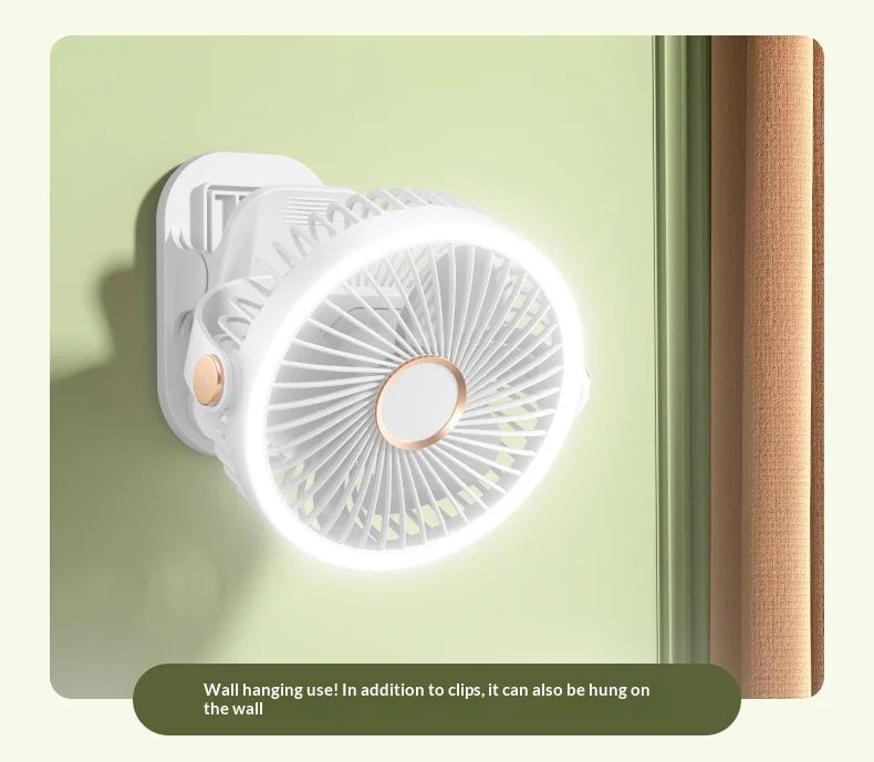 Portable Clip On Fan With LED Light, 720° Rotation Mini USB Rechargeable Fan, 5 Speed Quiet Cooling Fan For Home Office Camping