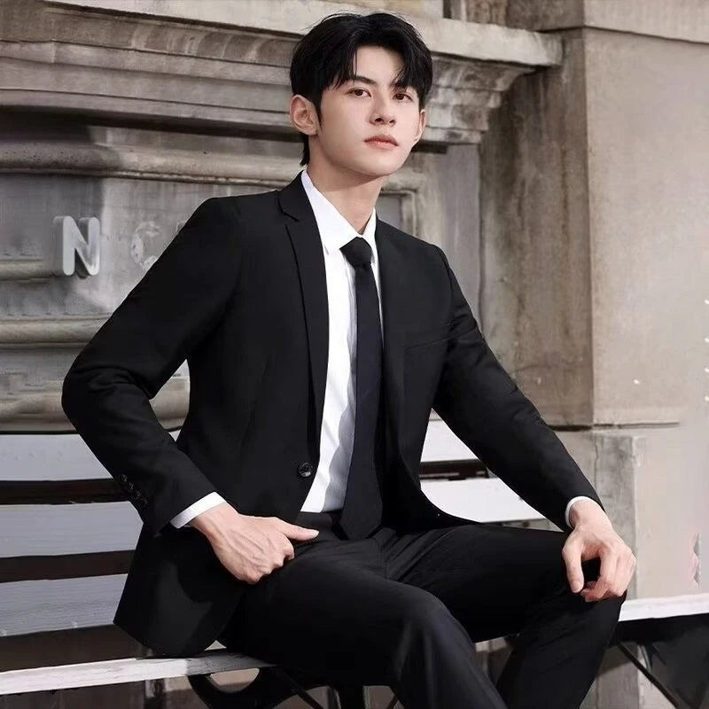 Four Piece Men's Suit Set Business Casual Professional Formal Slim Fit With Tie Included Handsome Style