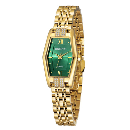 BERNY Gold Watches for Women Elegant Dainty Hexagon Ladies Quartz Wrist Watches Stainless Steel Band Fashion Luxury Bracelet
