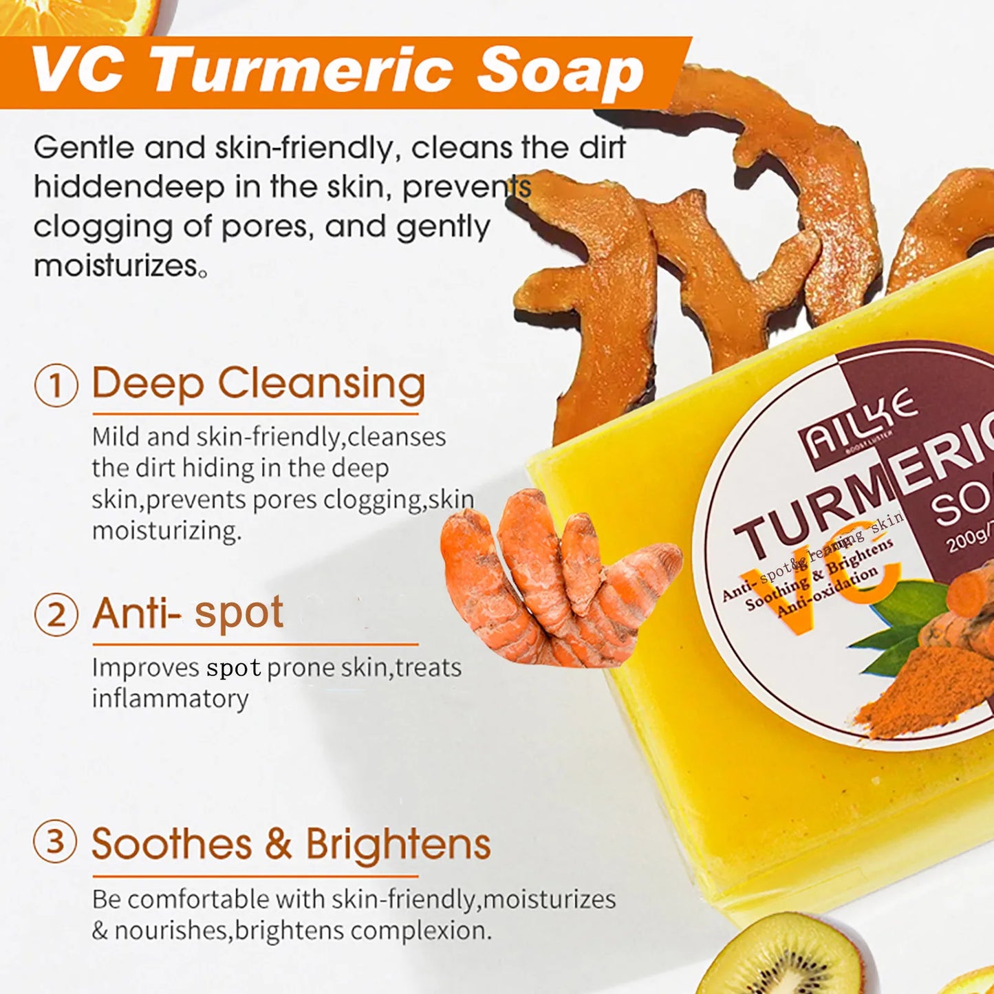 AILKE Organic Turmeric Skin Care Set, Brighten, Cleaning Skin, Remove Acne,Pimples, Whitening, Even Skin Tone, Improve Dry Skin
