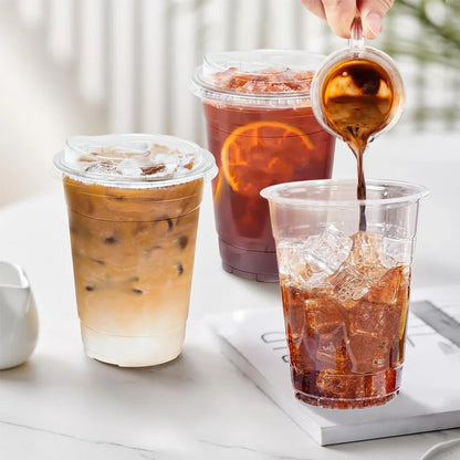 10-Pack Disposable Clear Plastic Coffee Cups with Lids - Food-Grade Leak-Resistant for Hot/Cold Drinks Home Office Parties