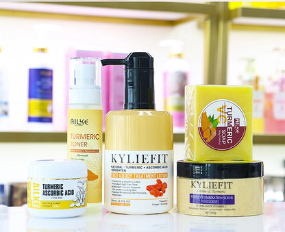 AILKE Natural Turmeric Skin Care Range, Lightening, Cleaning Skin, Moisturizes, Remove Acne and Pimples, Refining Pores