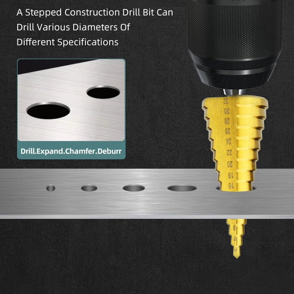 HSS Titanium Step Drill Bit High Speed Stepped Drill Set Saw Drill Tools Conical Stage Drill For Metal Wood 4-12 4-20 4-32mm