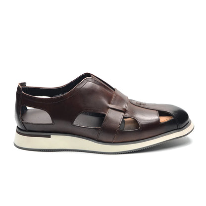 Classic Arabic Style Mens Sandals Genuine Cow Leather Slip-On Hollow Out Casual Business Party Dress Shoes for Men Flat Footwear
