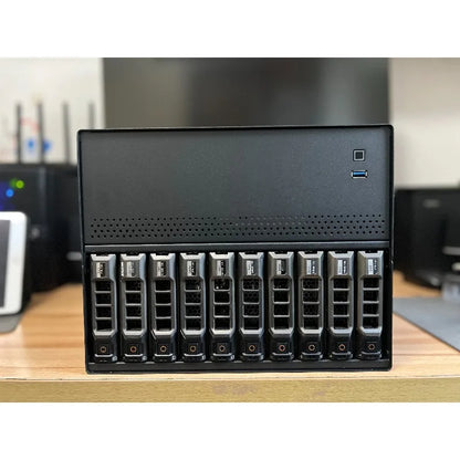N10 NAS Case - 10+2 Bay Hot Swap, Supports MATX Board & 1U PSU, 4 PCI-E Slots, Aluminum Chassis for Storage