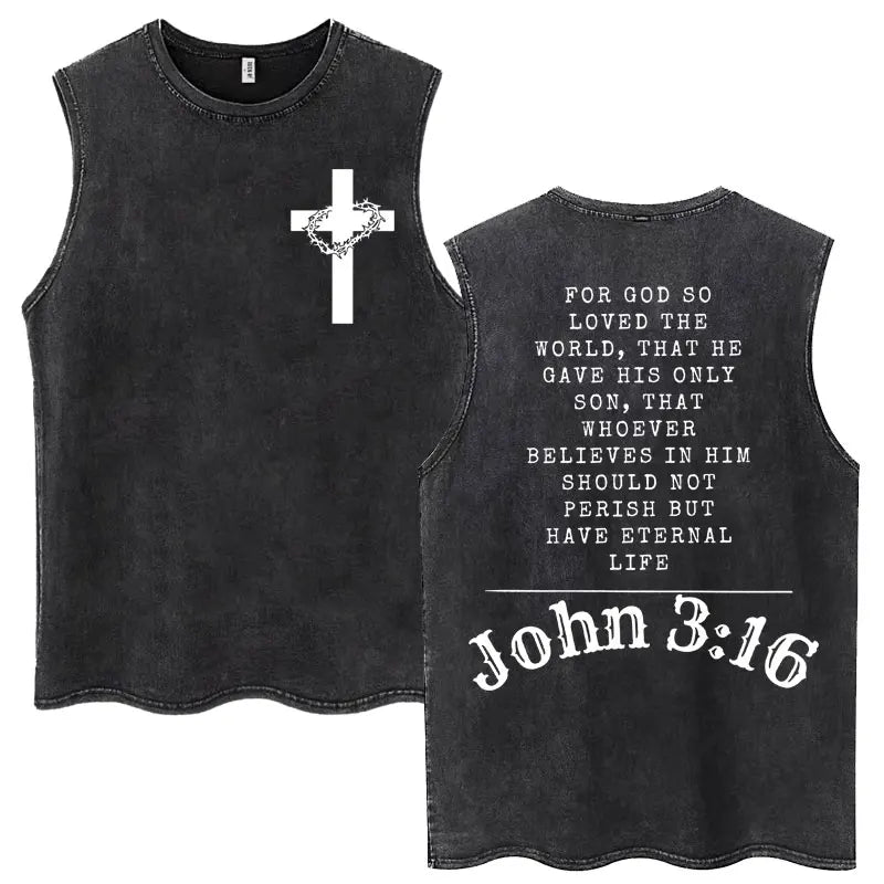 Washed Jesus Is King Christian Harajuku Vintage Tank Tops Men Women Gothic Sleeveless T-shirt Loose Summer Cotton Casual T Shirt