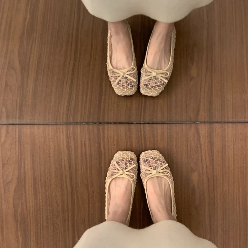 2026 Summer New Fashion Bow Flat Sandals for Women Slip-on Designer Style Casual Walking Breathable Elegant Ballet Shoes