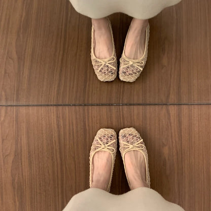 2026 Summer New Fashion Bow Flat Sandals for Women Slip-on Designer Style Casual Walking Breathable Elegant Ballet Shoes