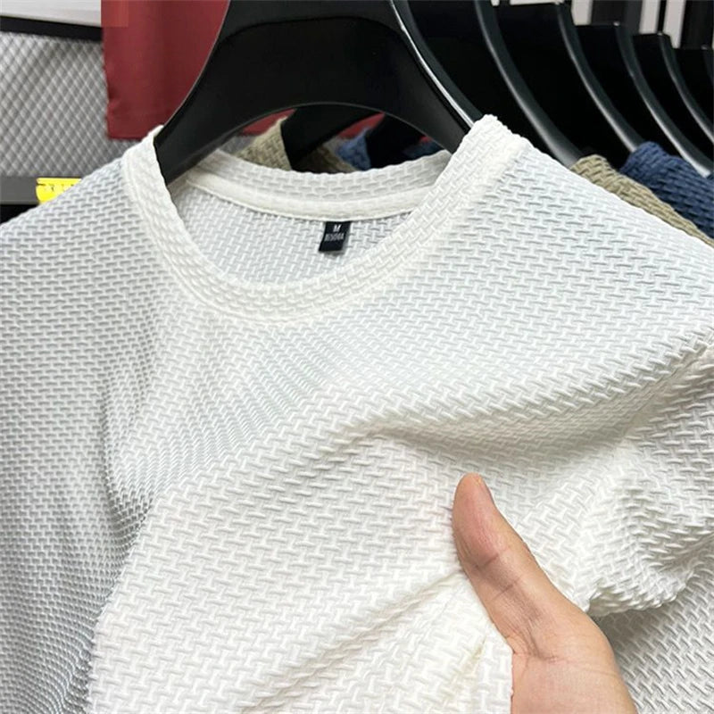 Ice Silk Mesh T-shirt Men's Short Sleeve Round Neck Tshirt Man Summer Half Sleeve Men Thin Solid Color Sports Tees Tops
