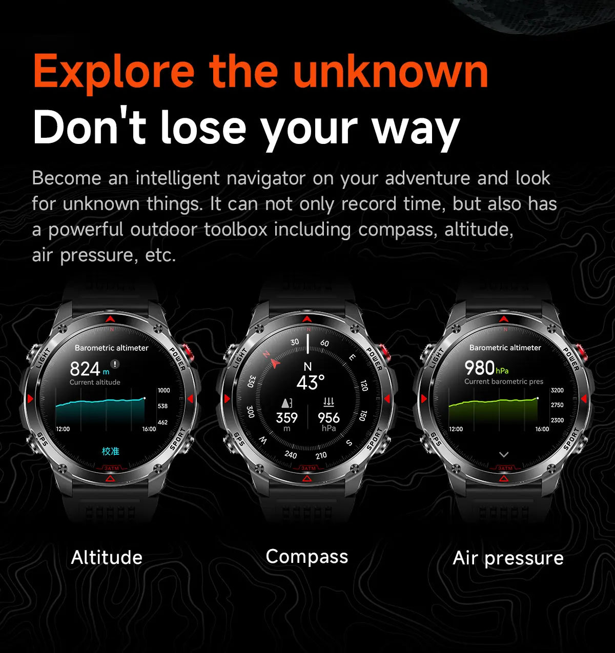 HT37 T-Rex 3 Pro Military GPS Smart Watch Waterproof Dual-band GNSS Compass Altimeter Swim 170 Sports Mode Watch with Flashlight