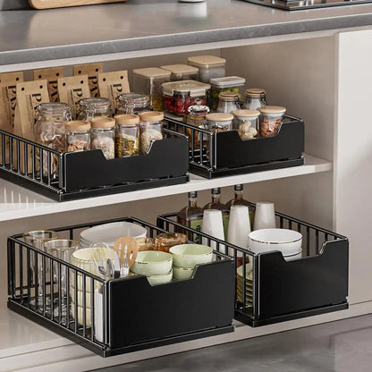Pull Out Cabinet Organizer, Carbon Steel Foldable Slide Out Drawers Storage Rack For Kitchen Cabinets Bathroom Cabinet Organizer