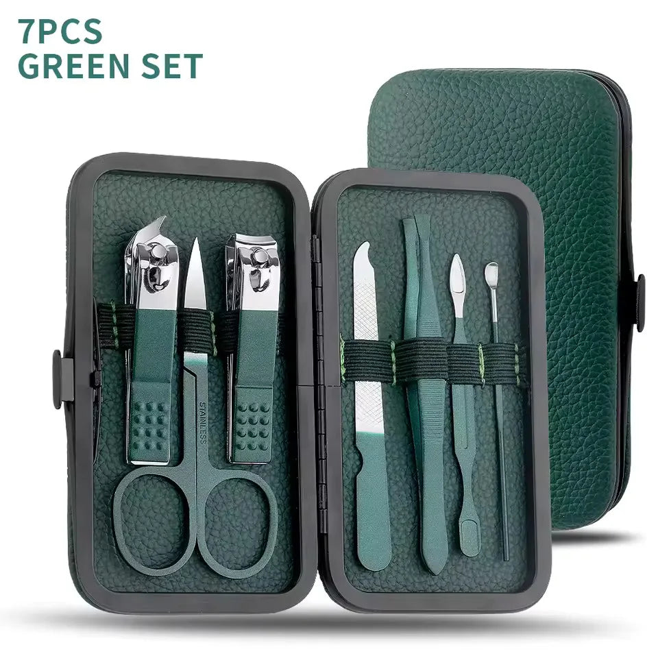 Nail clipper set, home nail clippers, dark green 7-24piece set, pedicure, exfoliation and nail care tools