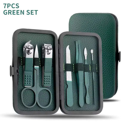 Nail clipper set, home nail clippers, dark green 7-24piece set, pedicure, exfoliation and nail care tools