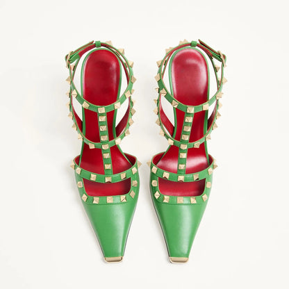 Summer Square Headed Rivet High-heeled Women's Sandals, Fashionable and Sexy Women's Party T-table Women's Plus Size Sandals