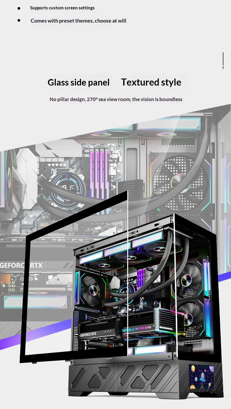 WJCOOLMAN Millennium ATX PC case secondary screen/digital display supports 360 water-cooled sea view room desktop computer case