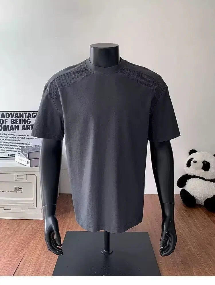 American style cleanfit shoulder cut deconstruction short sleeved T-shirt men and women's trendy boxy cool ins fashionable and h