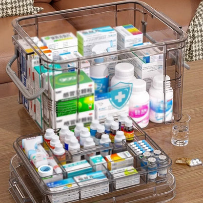 Transparent Plastic First Aid Box with Handle Household Emergency Medicine Storage Organizer Box