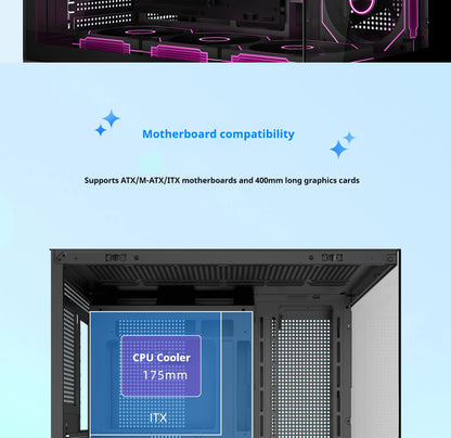 Power train Dreamland PRO PC gaming case ATX MATX ITX motherboard 360water-cooled Sea view room Double-sided glass computer case
