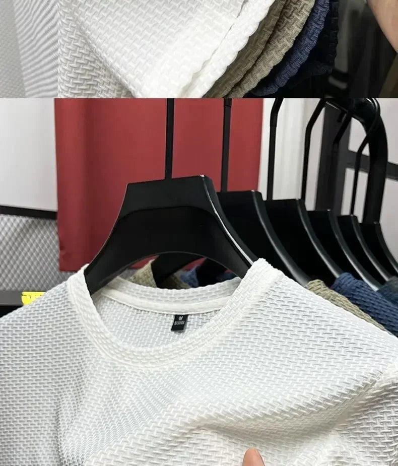 Ice Silk Mesh T-shirt Men's Short Sleeve Round Neck Tshirt Man Summer Half Sleeve Men Thin Solid Color Sports Tees Tops