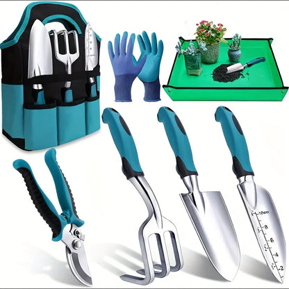 7-piece durable metal gardening tool set with rust-resistant stainless steel and aluminum alloy, suitable for gardening care han