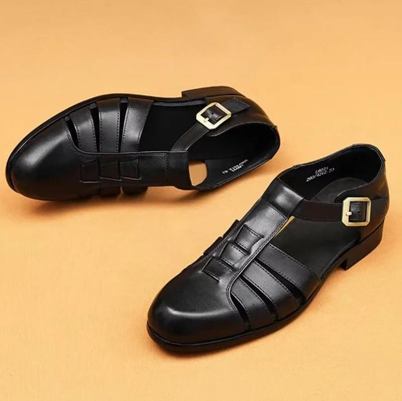 Summer Men's Sandals Leather Dress Shoes Outdoor Soft Pointed Formal Men Wedding Sandals Classic Light Slippers Sandals Sneakers