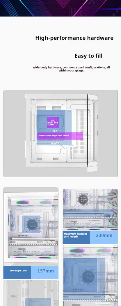 WJCOOLMAN Dreamer mini PC case M-ATX Three Sided Glass sea view room 240 water cooler Desktop computer case gabinetes gamer