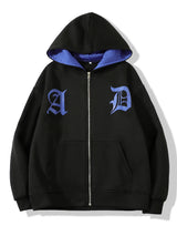 Embroidered Letter Zip-Up Hoodie