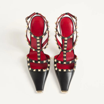 Summer Square Headed Rivet High-heeled Women's Sandals, Fashionable and Sexy Women's Party T-table Women's Plus Size Sandals