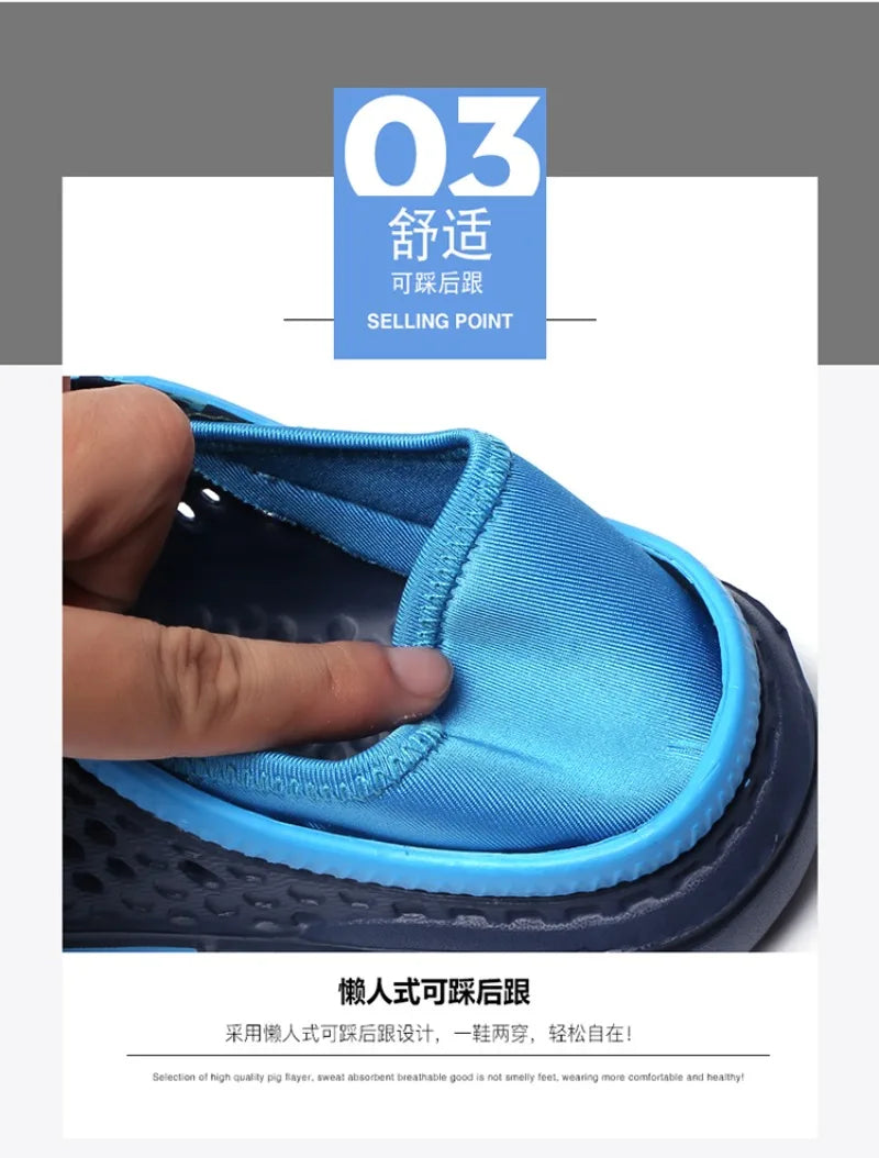Men's Summer Sandals Clogs Casual Round Toe Slip on Outdoor Geometric Pattern Anti-slip Beach Hole Shoes Plus 46 47 Men Slippers