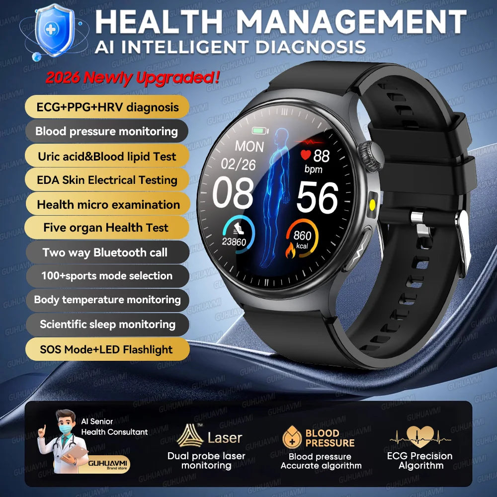 2026New High-end Health Smart Watch For Men Women Blood Lipids Uric Acid Blood Pressure Accurate Data ECG+PPG BT Call Smartwatch