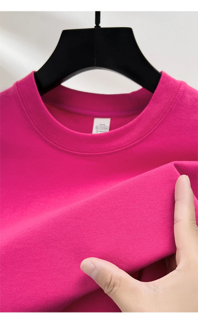High quality 100% cotton short sleeve men's T-shirt summer round neck loose casual solid color plus size breathable top women