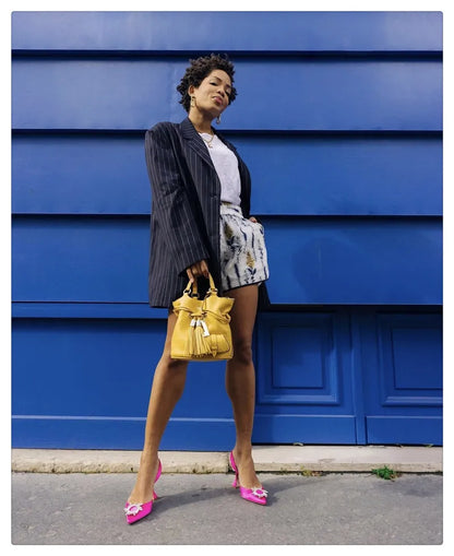 2025 European and American Women's New Silk Sunflower Crystal Diamond Buckle High Heels Horseshoe Heel Women's Sandals