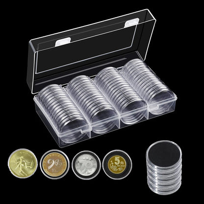 60Pcs 41mm Coin Capsules with Black Gaskets and a Storage Organizer Box for 5 Sizes (21/26/31/36/41mm) Coins Collection Holder