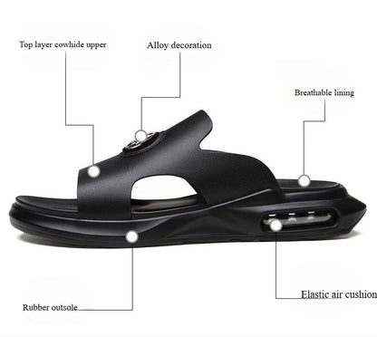 Luxury Men's Genuine Leather Sandals Classic Roman Men Shoes Slippers Soft Comfortable Men Non-slip Walking Slippers Footwea